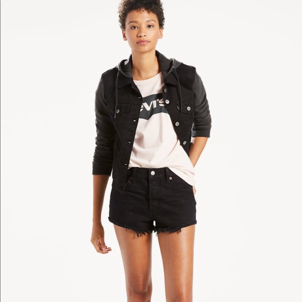 Levi's Black Distressed Jean Shorts - Picture 3 of 7